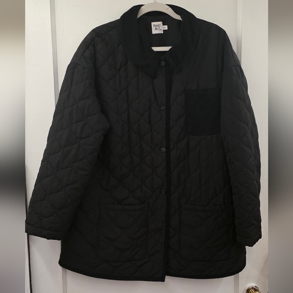Princess Polly Black Quilted Mixed Media Jacket M/L